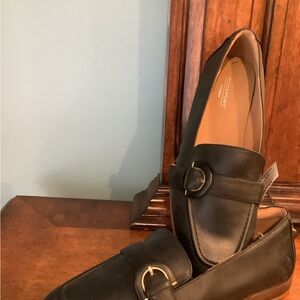 Rockport Black Leather Loafers with Buckle Detail